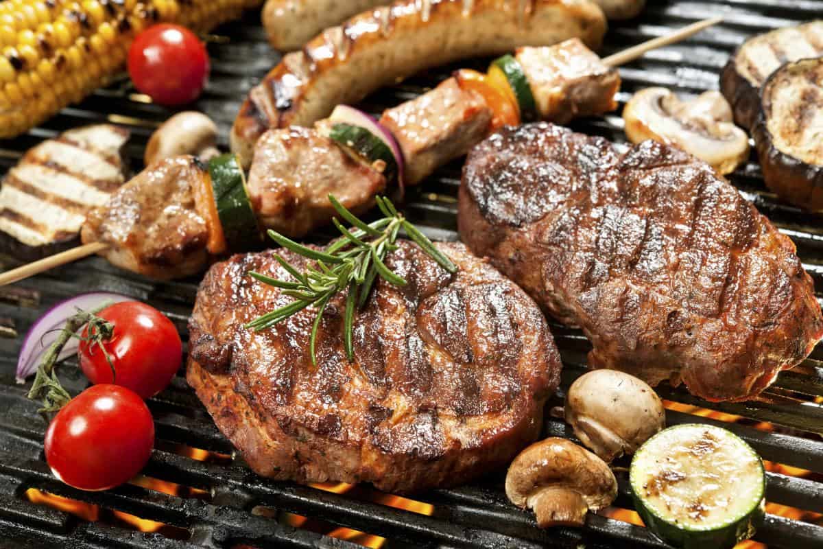 grilled vegetables and meat